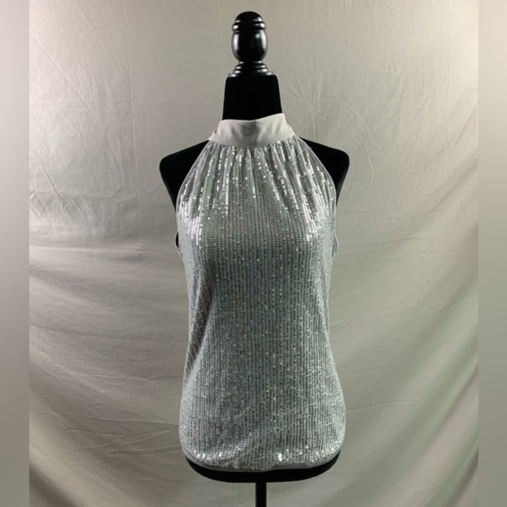 Silver Tie Back Sequin Halter Top - Picture 6 of 9